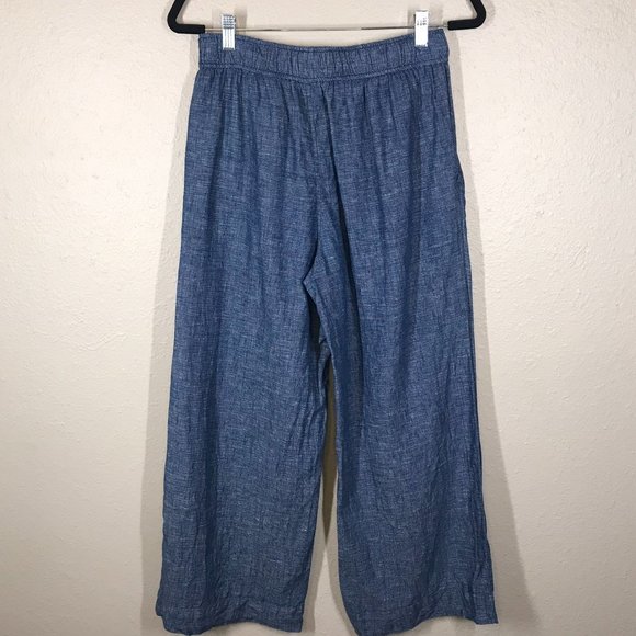 Sigrid Olsen Blue Wide Leg Lagenlook 100% Linen Cropped pants - Picture 5 of 8